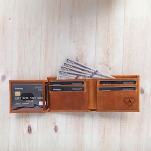 Cartera de cuero personalizada para hombre, con grabado personalizado, plegable, ideal para él, para el Día del Padre, para padrinos de boda o para aniversario.