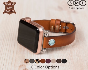 Slim Apple Watch Band 38, 40, 41, 42, 44, 45, 49 mm, Russet Slim Leather Apple Watch for Women iWatch band strap Galaxy, Fitbit, Fossil Band