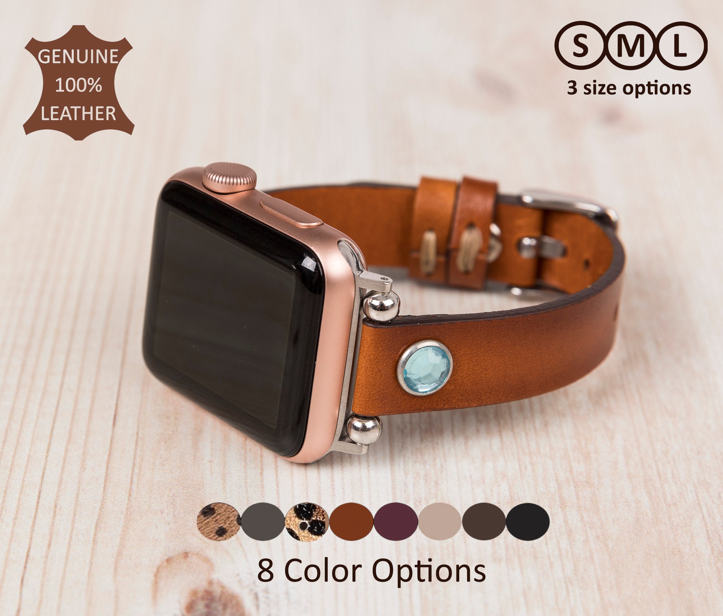 Elephants Indian Style Print, Apple Watch Band (38mm / 40mm / 41mm / 42mm /  49mm),Vegan Faux-Leather Watch Strap Wrist Bracelet.