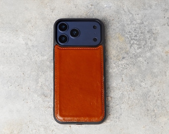 Handcrafted Personalized Top Grain Leather iPhone Case, iPhone Duo, 18, 17, 16, 15, 14, 13, Custom Monogram Slim Wireless Charging Case