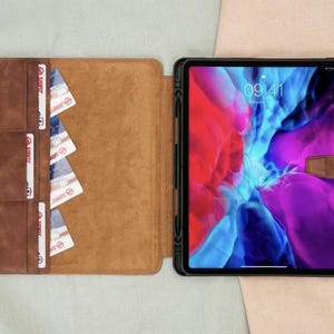 Leather iPad Case with Pencil Holder, Personalized iPad Cover, Custom Engraved iPad 13, 12.9, 11 Pro, 11 (A16),  Air, Mini Case, iPad Sleeve