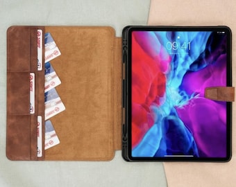 Leather iPad Case with Pencil Holder, Personalized iPad Cover, Custom Engraved iPad 13, 12.9, 11 Pro, 11 (A16),  Air, Mini Case, iPad Sleeve