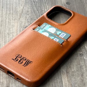 Custom Leather iPhone Card Holder Case. iPhone 16, 15, 14, 13, 12, 11, X, 8, 7 Plus Credit Card Slim Case iPhone Wallet Snap On Full Cover