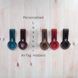 Personalized Leather AirTag Holder, Custom Keychain Case, Engraved AirTag Cover, Name or Logo, Gift for Him, Her, Travel, Pet
