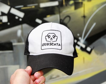 Black and white trucker hat - standard visor - black mesh