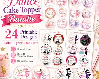 Dance Cupcake Topper Bundle, Ballet Lyrical Tap Jazz Party Decorations (Digital Download)
