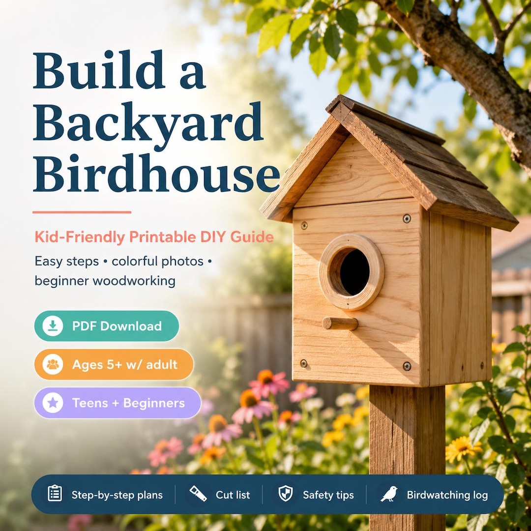 Printable DIY Birdhouse Plans PDF, Real-photo Beginner Woodworking