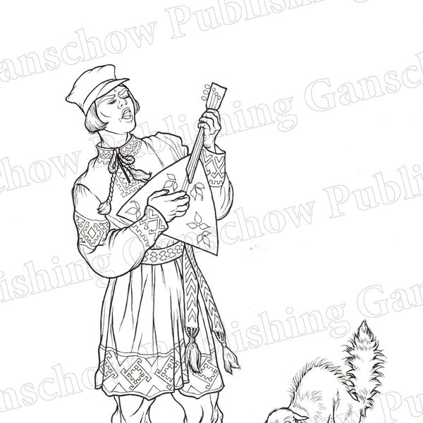 Man playing Russian balalaika for cat and mouse - Балалайка, кошка и мышка by Jana Levandovitch