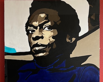 Miles Davis par Tod Ganschow - peinture acrylique sur toile tendue, encadrée et signée - 80 x 78 cm