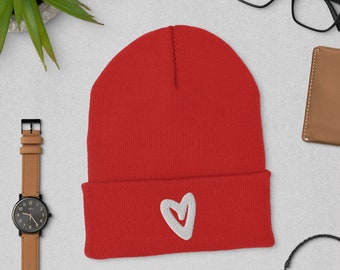 Manschetten beanie, Herz Beanie, Kuschelige Beanie