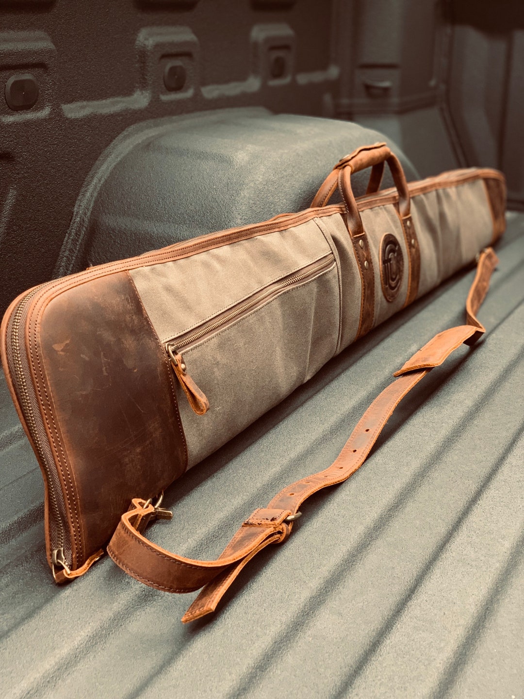 Shotgun Case Green Waxed Canvas Real Leather. 53 With Zipper Button Lock. Ships Out Same Day Etsy