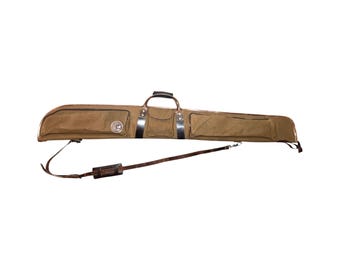 Shotgun case - Brown Canvas Leather with three exterior pockets. | Ships Out Same Day !