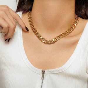 Gold Cuban Link Chain, Curb Chain Necklace, Chunky Gold Chain, Womens Chain Necklace, 18k Gold filled Cuban Link, Gold Choker, Thick Chain
