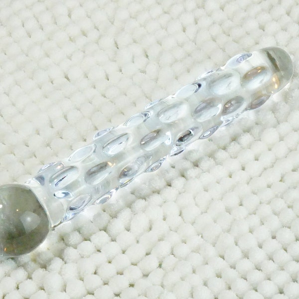 7 Inch Clear Glass Dildo with Light Purple Drops