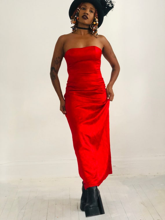 Vintage Jessica McClintock Red Grunge Halter Dress