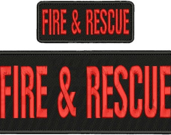 Fire and Rescue embroidery patches 4x10 and 2x5 hook on back red letters