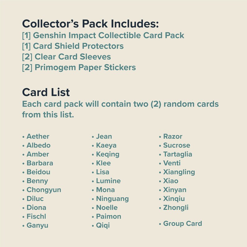 Genshin Impact Trading Cards Pack Etsy UK