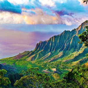 Kalalau Kaui Mountains Ocean Blue Hawaii FINE ART on Metal Aluminum or Canvas