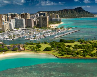 Ala&#39; moana Beach Hawaii Panoram 12x36 Fotografía impresa en aluminio
