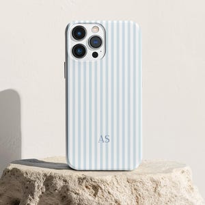 Gepersonaliseerde blauw gestreepte telefoonhoes | Aangepaste esthetische zomer kust iPhone-hoesje, blauwe Beachy telefoonhoes, preppy telefoonhoesje, Samsung iPhone