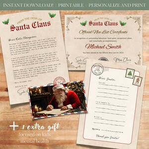Carta Oficial de Santa+ Certificado de Lista Bonita, Carta de Papá Noel de Navidad, Carta de Papá Noel editable, Descarga Instantánea, Plantilla Imprimible +REGALO