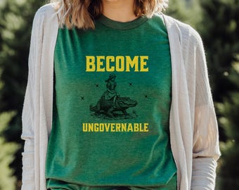Become Ungovernable Tee Girl Riding Alligator Victorian Reptile Art funny vintage art unique gift alligators prehistoric art reptile shirt