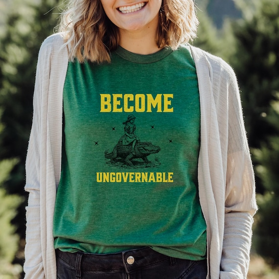 Become Ungovernable Tee Girl Riding Alligator Victorian Reptile Art funny vintage art unique gift alligators prehistoric art reptile shirt