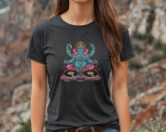 Ganesh Turntablist T-Shirt Boho Elephant DJ Gift Ganesha Diwali Hindu Lord Ganesh Festival Bhuddist Bohemian Fathers Day Yoga Vintage Hippie