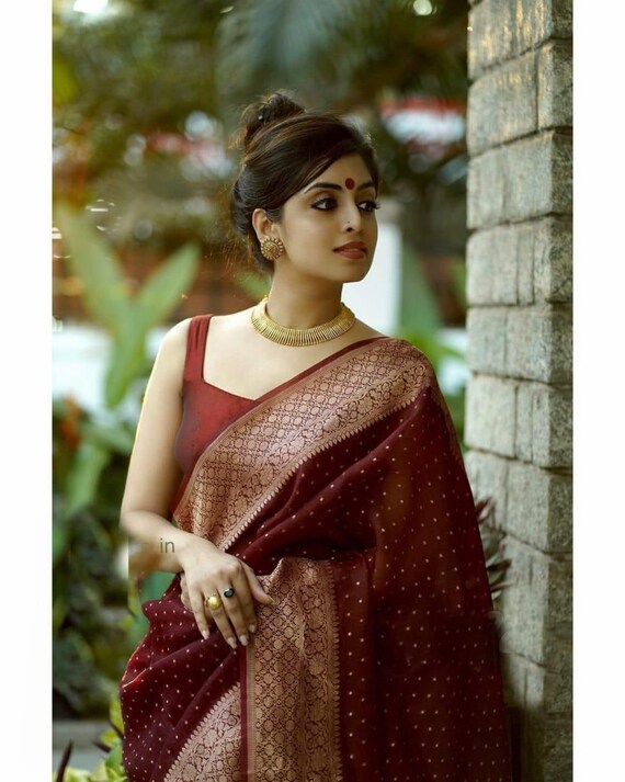 Maroon wedding silk saree clearance
