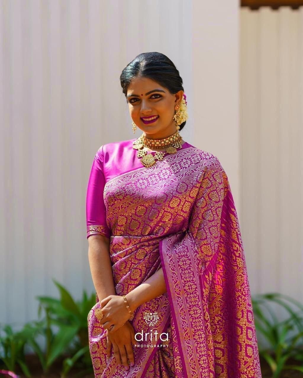 Buy Beautiful Saree Silver Weaving Pink Saree ROYAL COMBINATION Online in  India - Etsy