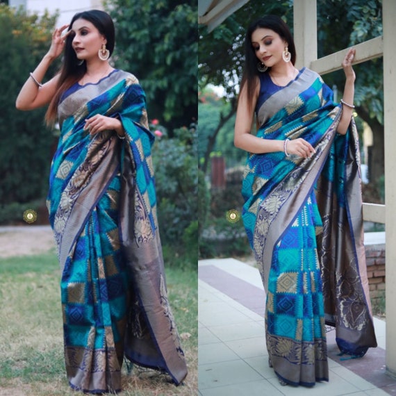 Uppada box checks sarees | Checks saree, Silk sarees, Soft silk sarees