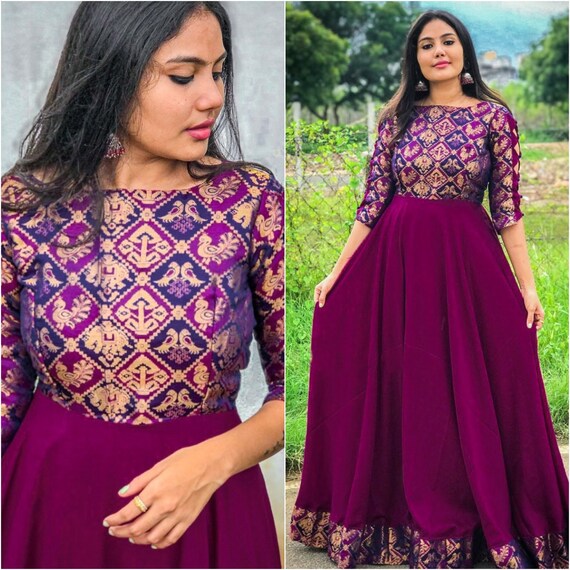 Wine Color Gown Indian Dress for Women Designer Gown Jacquard