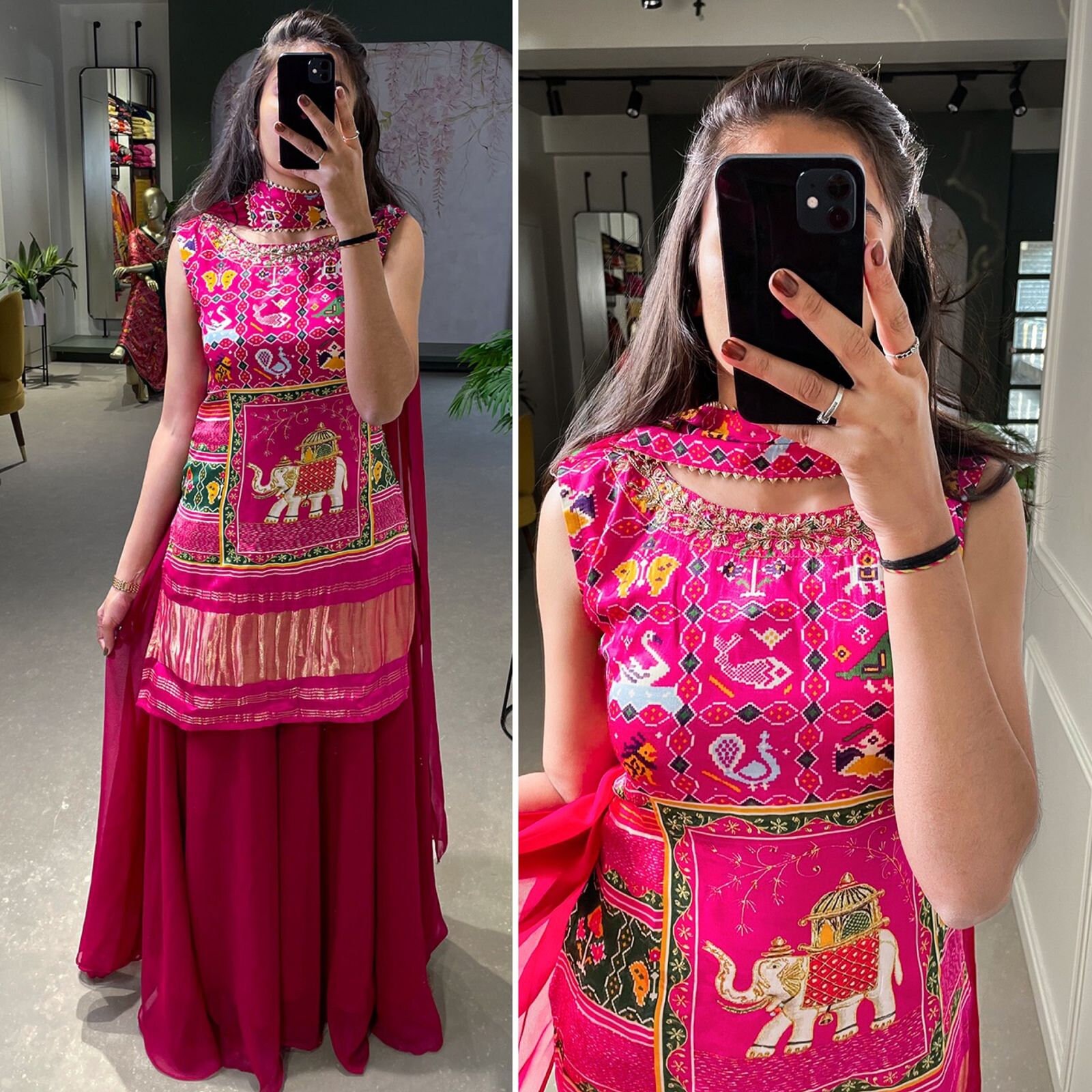 Kurti Set Gaji Silk Top Work Printed and Handwork Indian Women s