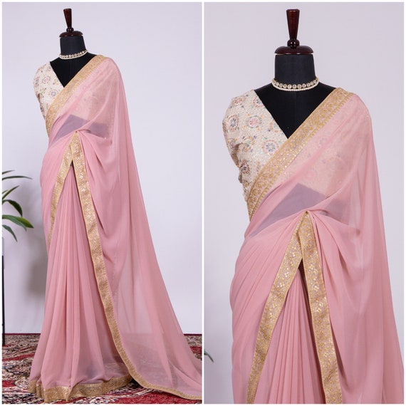 Pink saree shop party wear