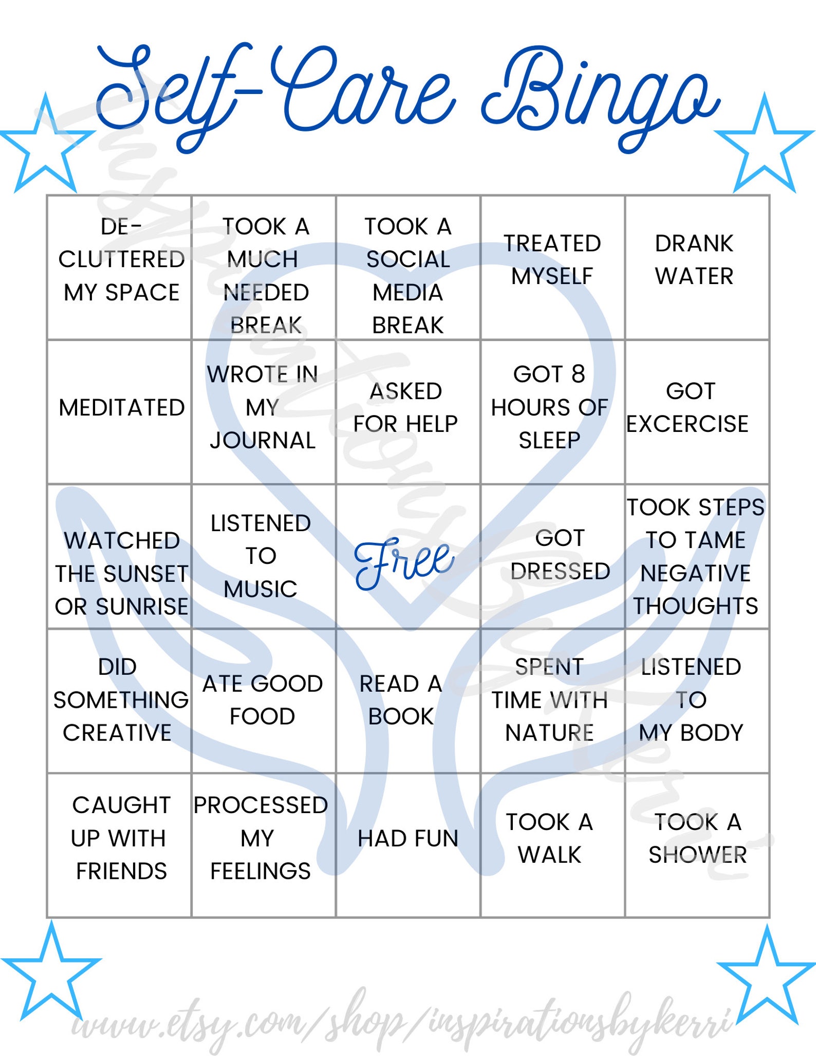 Self Care Bingo Printable Digital Download Etsy