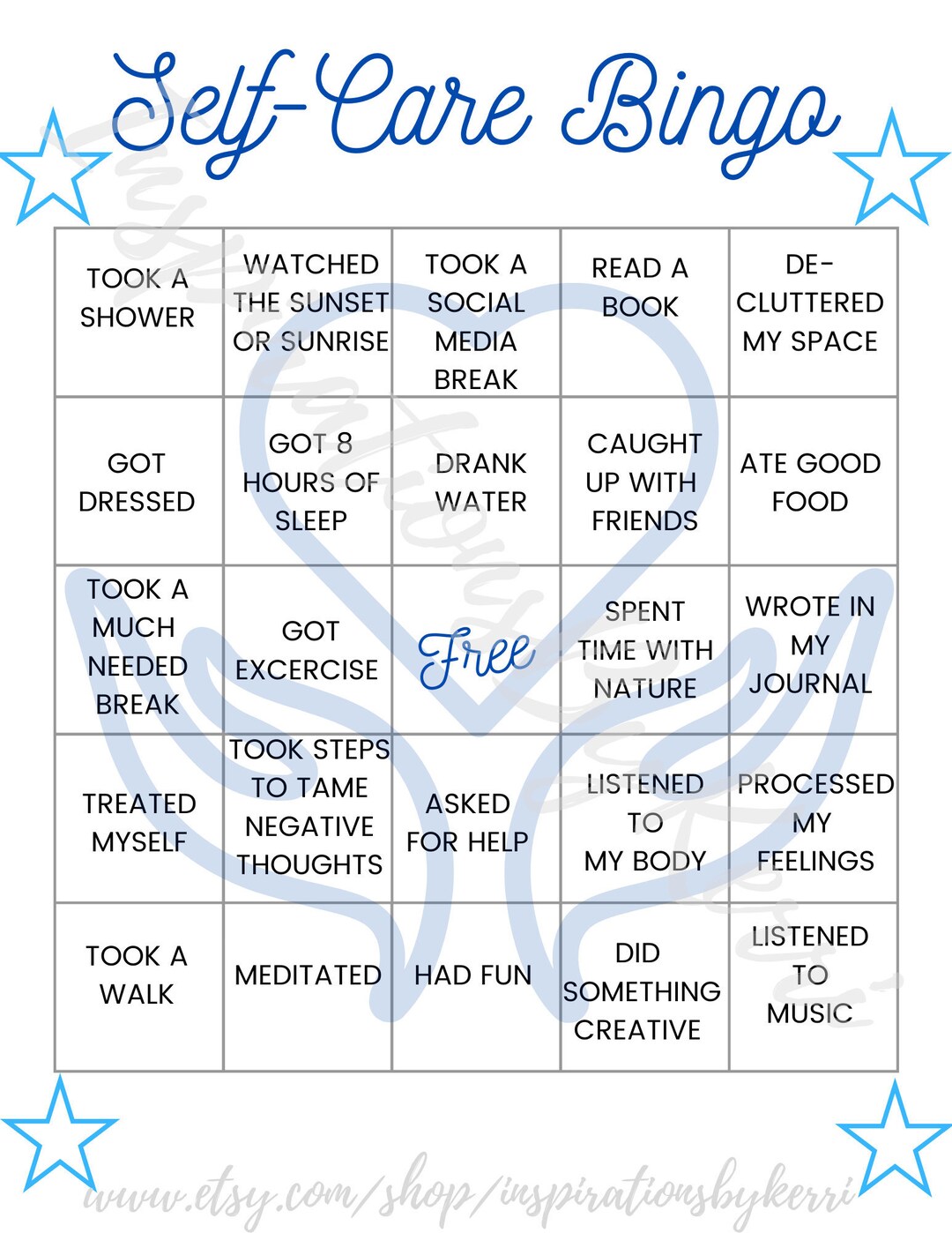 Self Care Bingo Printable Digital Download Etsy