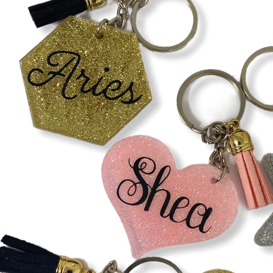 Glitter Keychain Monogram Keychain Name Keychain Etsy