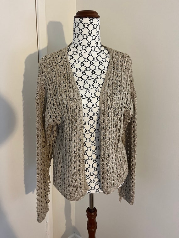 Italian-Made Knitted Beige Cardigan | Fringe Sleev