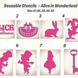 039* Stencil riutilizzabile Avventura nel Paese delle Meraviglie per Torte, Arte Murale, Decorazione per la Casa, Pittura, Stencil Artistico, Stencil Artigianale, Multi-Dimensione