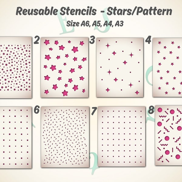 003* Reusable Stencils Stars/Pattern, Dotted pattern for Cakes,  Wall Art, Home Decor, Painting, Art, Craft, Multi-size - A7, A6, A5, A4, A3