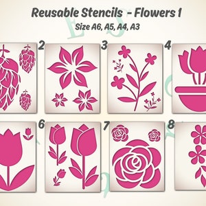 005 * Pochoirs réutilisables Fleurs 2 pour gâteaux, art mural, décoration d'intérieur, peinture, art, artisanat, multi-tailles - A7, A6, A5, A4, A3