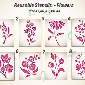011 pochoirs réutilisables Fleur pour gâteaux, oeuvre d'art murale, décoration d'intérieur, peinture, oeuvre d'art, création manuelle, plusieurs tailles - A7, A6, A5, A4, A3