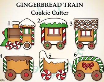 804 Christmas train with wagons, Gingerbread train Cookie cutter and stamp multi-size