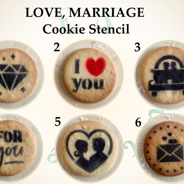 6* Love Marriage Round Cookie Stencil Set for macaroons and cookies Multisize