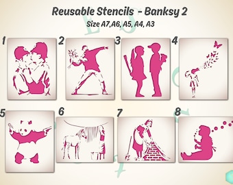 014* Herbruikbare stencils Banksy street art 2 voor taarten, kunst aan de muur, woondecoratie, schilderkunst, kunst, ambacht, multi-size - A7, A6, A5, A4, A3