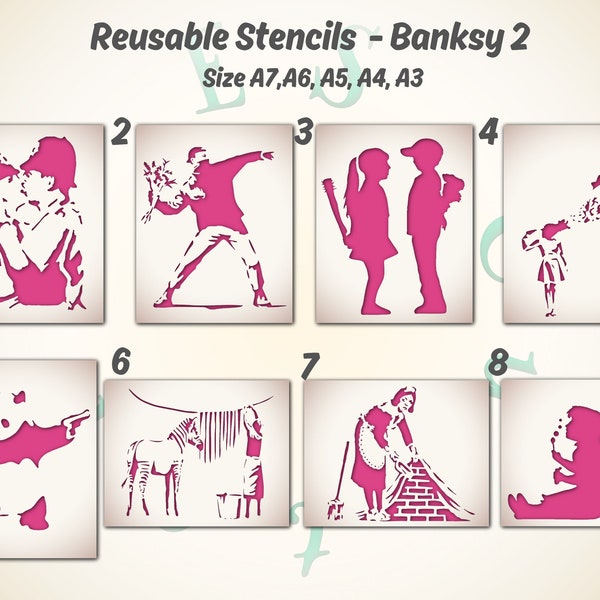 014* Reusable Stencils Banksy street art 2 for Cakes,  Wall Art, Home Decor, Painting, Art, Craft, Multi-size - A7, A6, A5, A4, A3