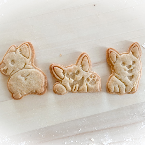 Cookie cutter and stamp multi-size:  Laying Corgi dog, Sitting Corgi dog, waving Corgi dog *538