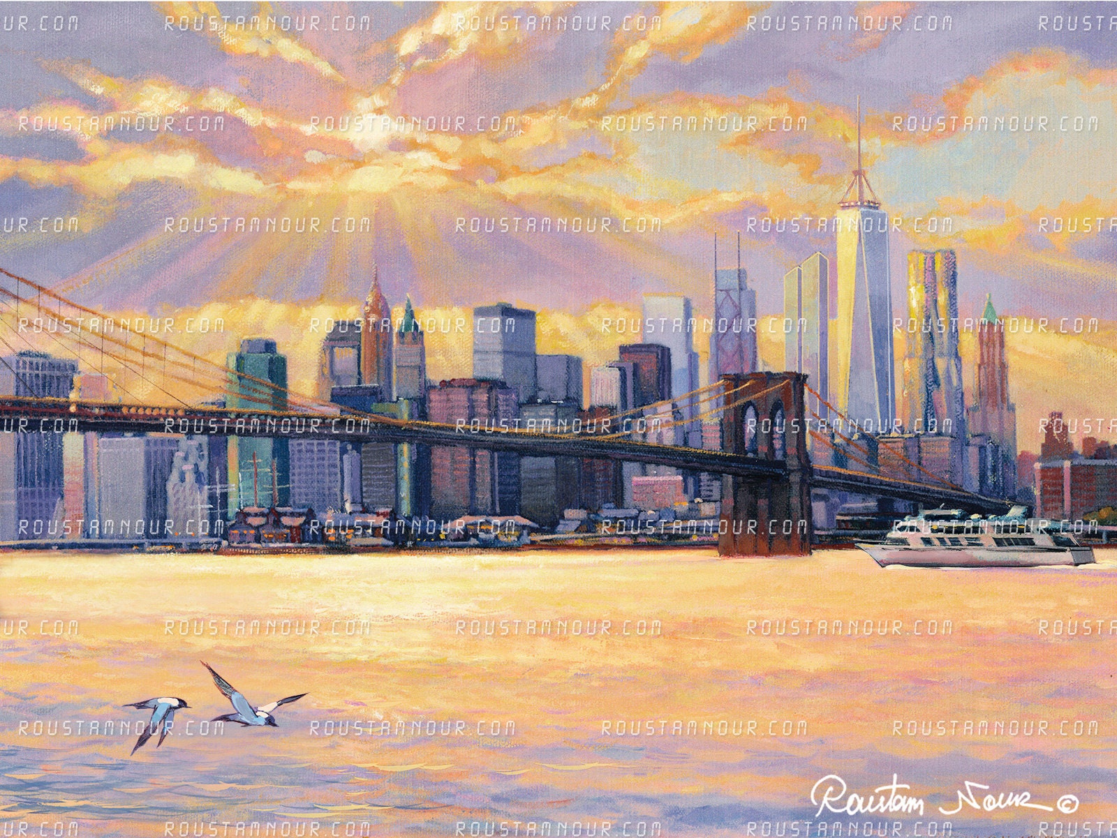 Brooklyn Bridge Sunset New York. Print From an Original Painting by ...