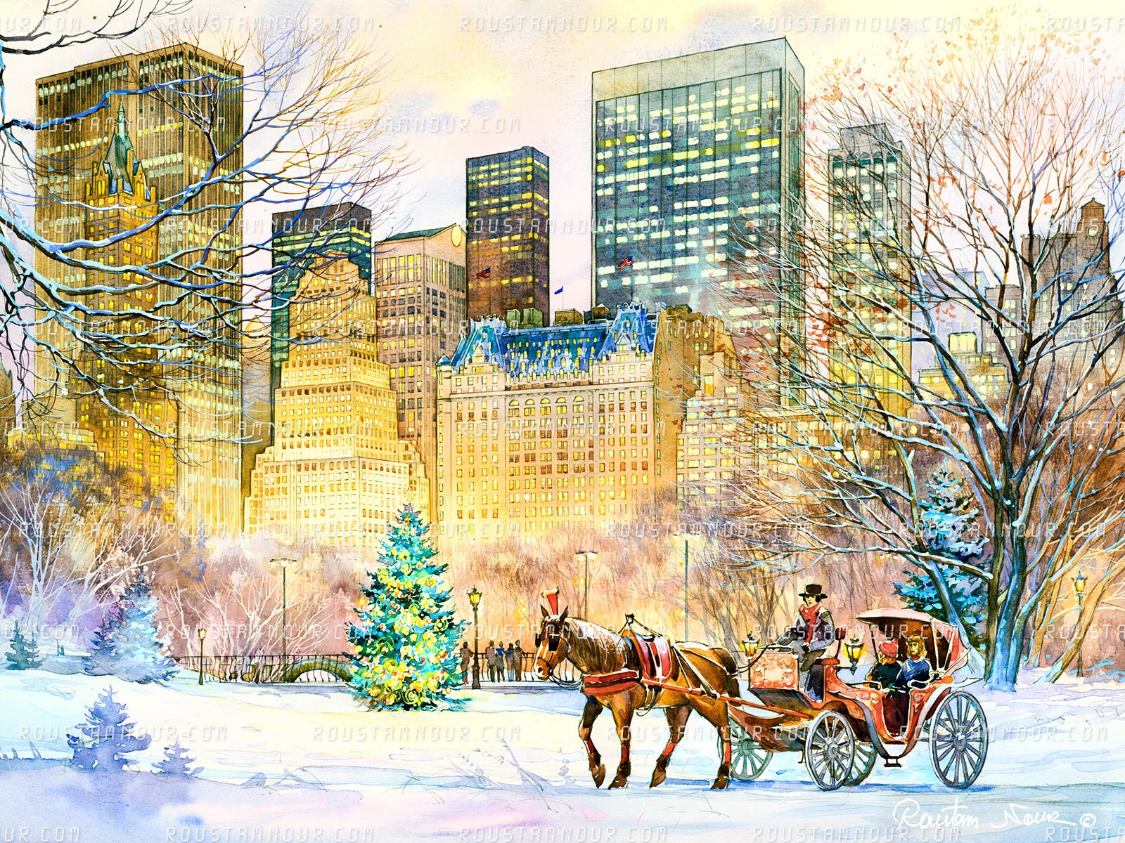 Central Park Winter Horse Carriage Print | Plaza Hotel, New York - Etsy