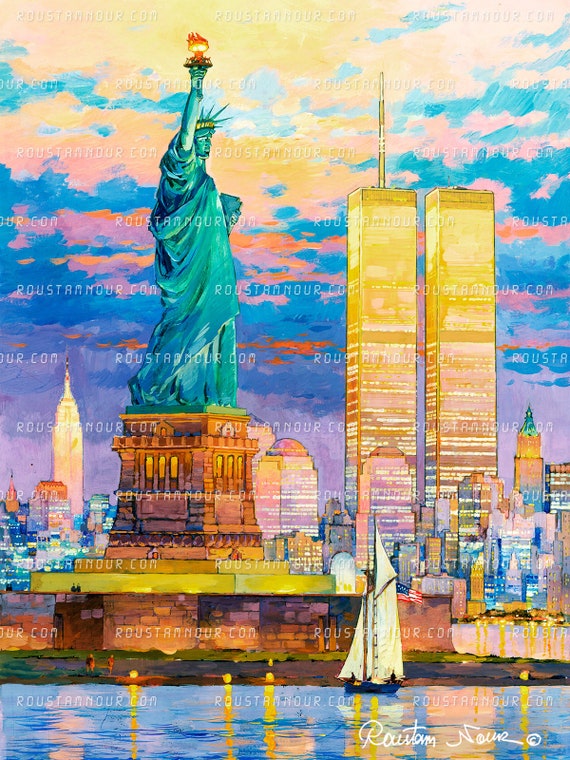 Statue of Liberty Twin Towers 9/11 Manhattan Skyline New York